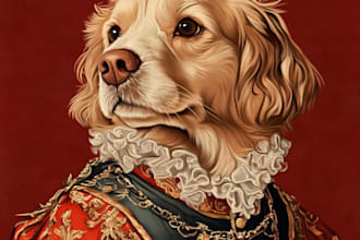 create a pet portrait into digital cartoon style portrait