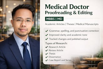proofread and edit medical research articles as an mbbs MD