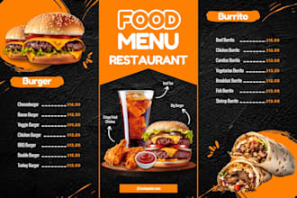 create an attractive food menu for your cafe or restaurant