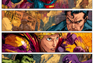 comic book strip, super hero, comic art