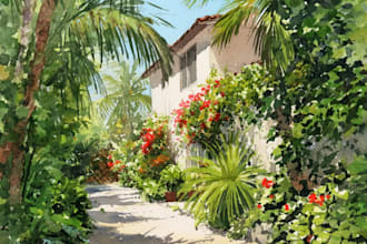 draw original watercolor landscape or architecture art