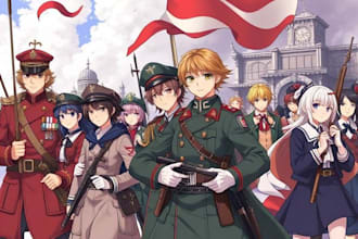 draw history and military anime, fan arts, and original character