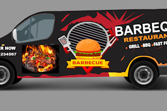 design realistic 3d van wrap , car wrap , food trucks