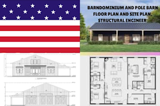do barndominium and pole barn floor plan, visuals site plan, structural engineer