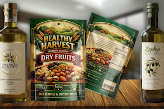 design label for premium product label, oil label, food label, pouch bag design