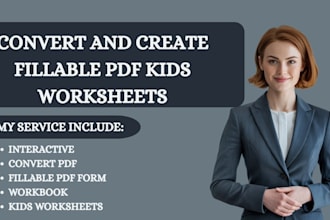 convert and create fillable PDF workbook, form, kids worksheets