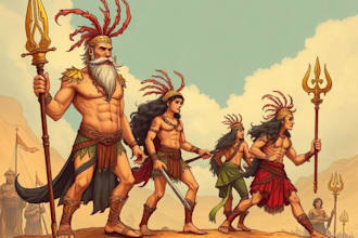 create custom slavic illustration of folklore, mythology or fantasy characters