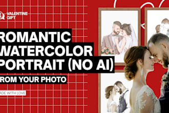 paint a romantic watercolor couple portrait for valentine gift