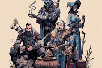design an your dnd group party illustration