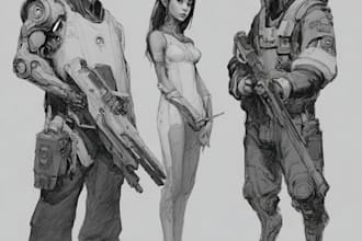 draw sci fi or fantasy concept art illustration character