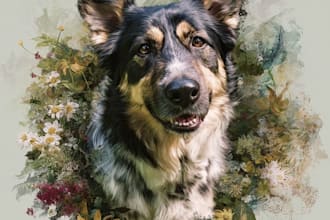 draw pet portrait, digital art, dog portrait, pet memorials