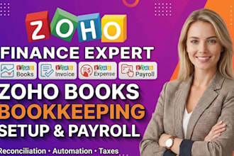 setup zoho books, zoho expense invoice, payroll HR management and zoho checkout