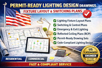 create permit ready lighting design drawing, fixture layout and switching plans