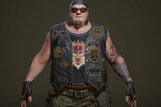model 3d gangster character in cc4 for game, 3d rig, idle animate, uv map,tattoo