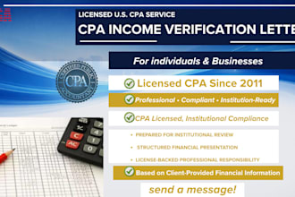 provide US CPA letter, income verification, US comfort letter, mortgage letter
