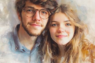 illustrate a romantic family couple portrait