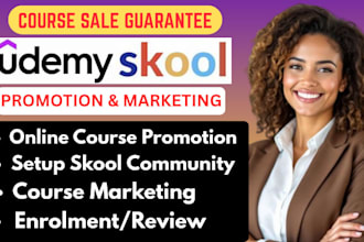 promote online skool community course, udemy kajabi course sales marketing