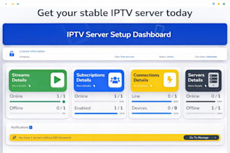 setup premium server ,xtream ui , nxt server, stalker, middleware