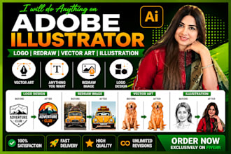 do anything on adobe illustrator, logo, redraw image, vector art, illustration