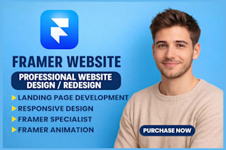 design modern framer,bubble io or webflow landing page or website with speed