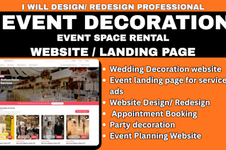 event website event decoration, event space rental website event landing page