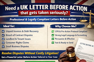 draft a UK letter before action pre action protocol to start your claim