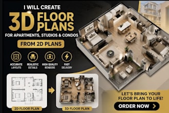 create realistic 3d floor plans for apartments, studios, and condos