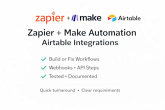 build or fix zapier, make or n8n automations with airtable