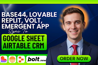 sync base44 lovable replit volt emergent app with google sheet or airtable crm