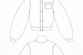 technical flat sketches dap for clothing production