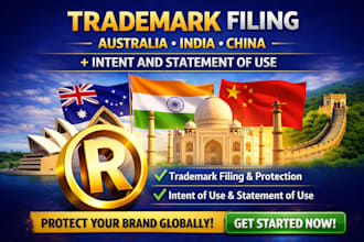 do trademark registration in australia, india and china with statement of use