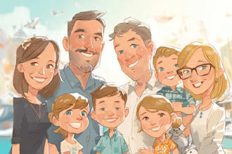 draw group cartoon, caricature based on your photo
