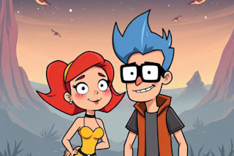drawning you as a futurama cartoon couple characters