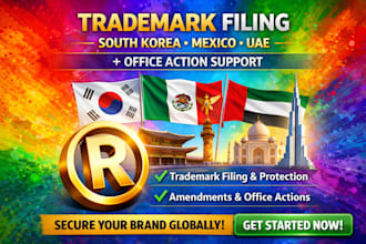 trademark filing in south korea, mexico and uae and handle office action support
