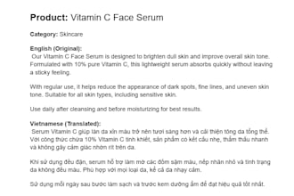 translate english to vietnamese product descriptions naturally