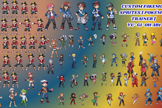make pokemon trainer art, fakemon sprite sheet, yugioh overworld sprite sheet