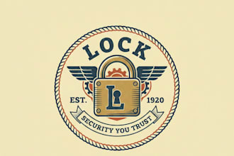 design a vintage lock brand logo with classic security appeal