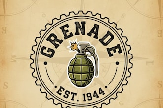 design a vintage grenade logo with bold retro impact
