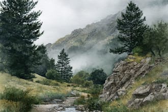 paint realistic landscape watercolor painting illustration
