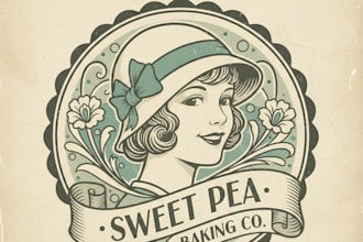 design a vintage girl logo with classic retro charm