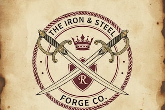 design a vintage crossed swords logo with classic retro style