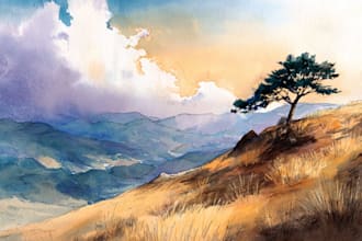 paint realistic landscape watercolor painting illustration