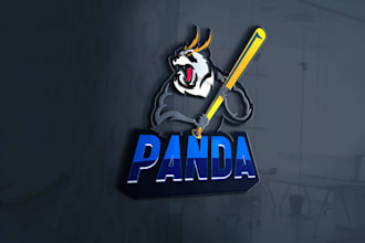 create panda ride car hand drawing mascot logo
