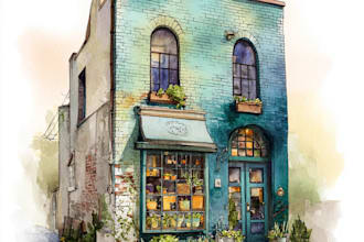 do handmade watercolor painting of house, building