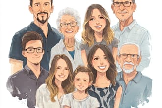 draw disney family couple cartoon portrait