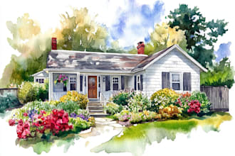 do an watercolor house portrait