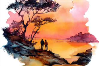paint realistic landscape watercolor painting illustration