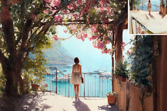 draw a watercolor landscape illustration