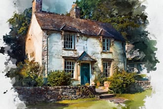 watercolor paint a house portrait