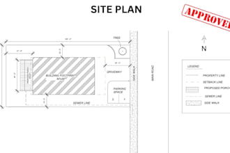 create autocad site plan, plot plan for city permit, zoning and construction